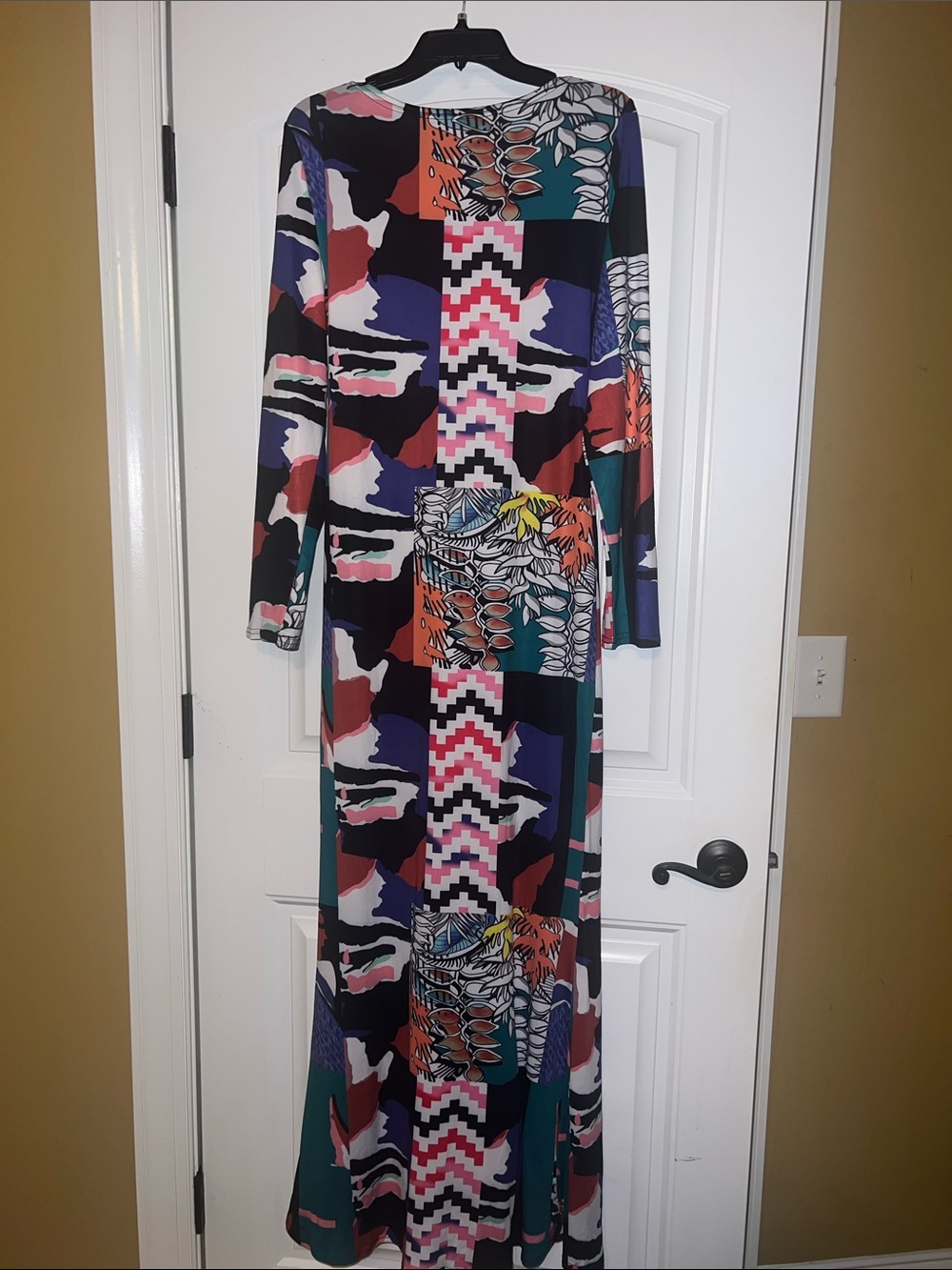 Abstract Geo-Print Long Sleeve Maxi Dress - Multi